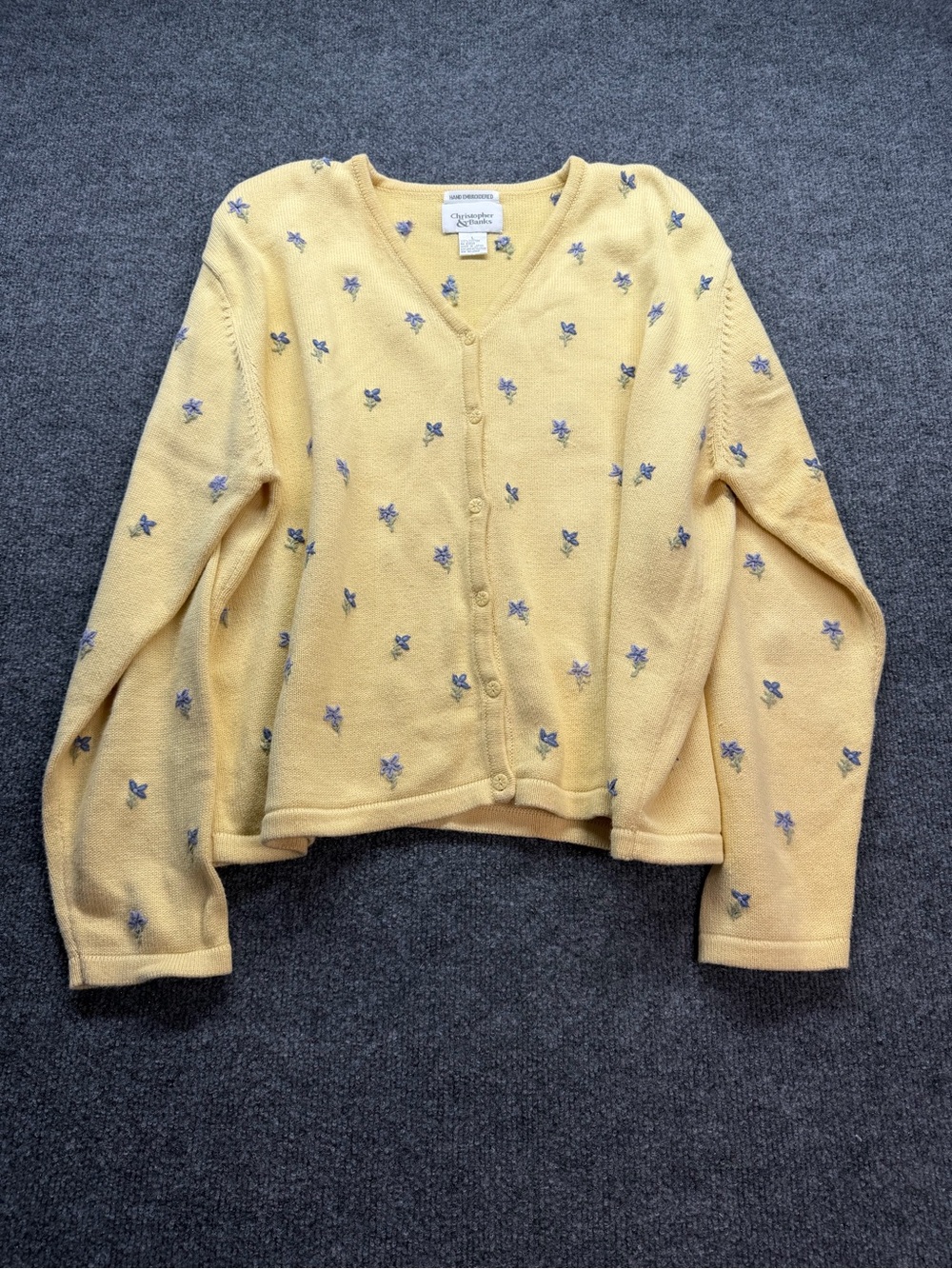Christopher & Banks Pale Yellow Floral Embroidered V-Neck Cardigan